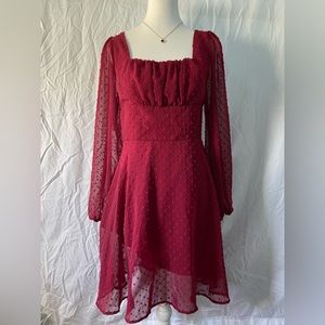 Elegant Burgundy Long-Sleeve Chiffon Dress